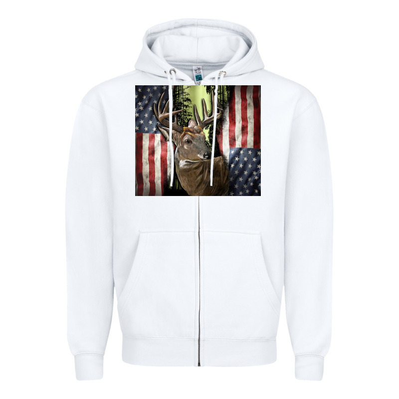 Usa Deer Hunting Woods Zipper Hoodie by CowGirlArtShop | Teevron