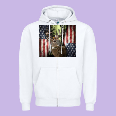 Usa Deer Hunting Woods Zipper Hoodie Designed By Cowgirlartshop