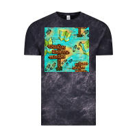 Cloud Black Wooden Signboard And Gamping Map Seamless Pattern Vintage Tee - BundleAndBundleShop