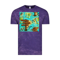 Cloud Purple Wooden Signboard And Gamping Map Seamless Pattern Vintage Tee - BundleAndBundleShop