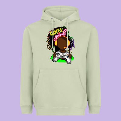 Black Gamer Girl Heavyweight Hoodie Designed By Fadigitalartstudio