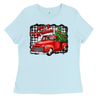 Baby Blue merry christmas red truck christmas trees Ladies Tee - Jasminsmagicworld