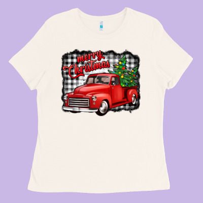 Merry Christmas Red Truck Christmas Trees Ladies Tee Designed By Jasminsmagicworld