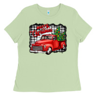 Matcha merry christmas red truck christmas trees Ladies Tee - Jasminsmagicworld