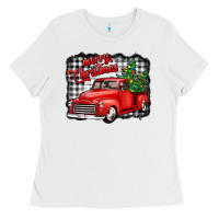 White merry christmas red truck christmas trees Ladies Tee - Jasminsmagicworld