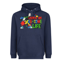Navy Living an au-some life Autism Awareness Day Heavyweight Hoodie - FaDigitalArtStudio