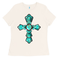 Bone western turquoise gemstone cross Ladies Tee - BarkalooDesign