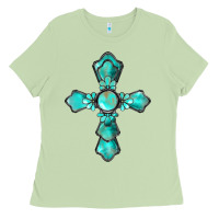 Matcha western turquoise gemstone cross Ladies Tee - BarkalooDesign