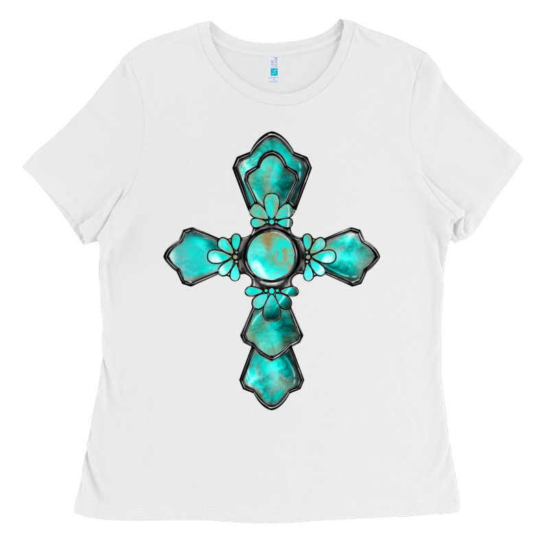 Western Turquoise Gemstone Cross Ladies Tee by BarkalooDesign | Teevron