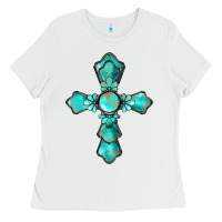 White western turquoise gemstone cross Ladies Tee - BarkalooDesign