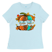 Baby Blue pumpkin hello fall Ladies Tee - NancyCooperArtShop