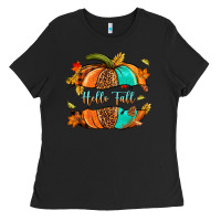 Black pumpkin hello fall Ladies Tee - NancyCooperArtShop