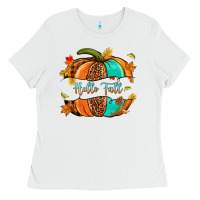 White pumpkin hello fall Ladies Tee - NancyCooperArtShop