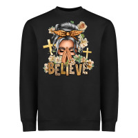 Black Silver White Believe Praying Caucasian Messy Bun Heavyweight Sweatshirt - texasbilliewilder