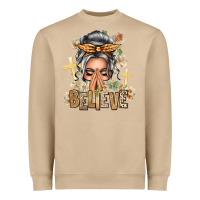 Silver White Believe Praying Caucasian Messy Bun Heavyweight Sweatshirt | Teevron