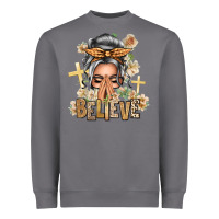 Storm Silver White Believe Praying Caucasian Messy Bun Heavyweight Sweatshirt - texasbilliewilder