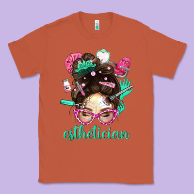 Esthetician Messy Bun With Pink Leopard Glasses Bbs Classic Tee Designed By Bundleandbundleshop