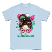 Dusty Blue Esthetician Messy Bun With Pink Leopard Glasses Bbs Classic Tee - BundleAndBundleShop