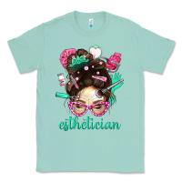 Seafoam Esthetician Messy Bun With Pink Leopard Glasses Bbs Classic Tee - BundleAndBundleShop