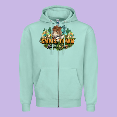 Small Town Easter Day Zipper Hoodie Designed By Howdyjamesfarm
