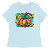 Baby Blue pumpkin western Ladies Tee - BarkalooDesign