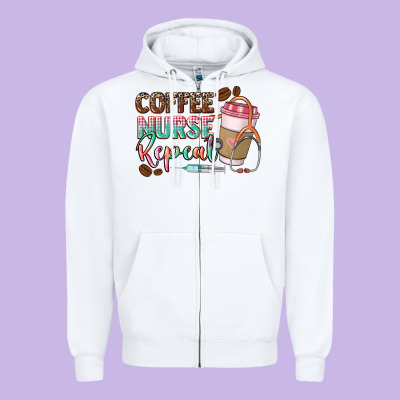 Coffee Nurse Repeat Zipper Hoodie Designed By Cowgirlartshop