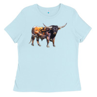Baby Blue Texas Longhorn Bull Ladies Tee - LillyAllenDesigns