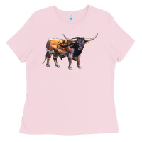 Bubblegum Pink Texas Longhorn Bull Ladies Tee - LillyAllenDesigns