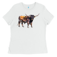 White Texas Longhorn Bull Ladies Tee - LillyAllenDesigns