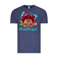 Vintage Denim Afro Bantu Knots Red Hairdresser With Leopard Glasses Bbs Vintage Tee - BundleAndBundleShop