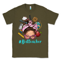 Army Green Best Teacher Messy Bun Bbs Classic Tee - BundleAndBundleShop
