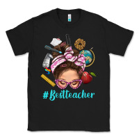 Black Best Teacher Messy Bun Bbs Classic Tee - BundleAndBundleShop
