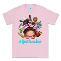 Bubblegum Pink Best Teacher Messy Bun Bbs Classic Tee - BundleAndBundleShop