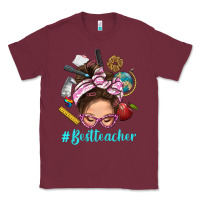 Burgundy Best Teacher Messy Bun Bbs Classic Tee - BundleAndBundleShop