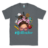 Charcoal Heather Best Teacher Messy Bun Bbs Classic Tee - BundleAndBundleShop