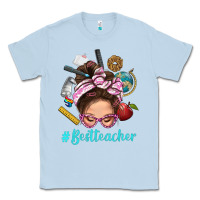 Dusty Blue Best Teacher Messy Bun Bbs Classic Tee - BundleAndBundleShop