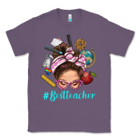 Lavender Best Teacher Messy Bun Bbs Classic Tee - BundleAndBundleShop