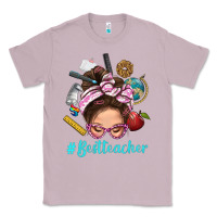 Lilac Best Teacher Messy Bun Bbs Classic Tee - BundleAndBundleShop
