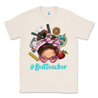 Natural Best Teacher Messy Bun Bbs Classic Tee - BundleAndBundleShop