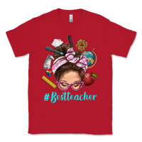 Red Best Teacher Messy Bun Bbs Classic Tee - BundleAndBundleShop