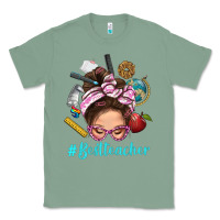 Sage Best Teacher Messy Bun Bbs Classic Tee - BundleAndBundleShop