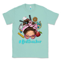 Seafoam Best Teacher Messy Bun Bbs Classic Tee - BundleAndBundleShop