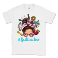 White Best Teacher Messy Bun Bbs Classic Tee - BundleAndBundleShop