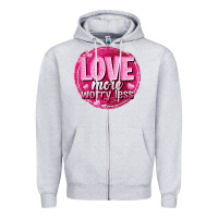 Heather Grey Love more worry less Valentine's Day Zipper Hoodie - HowdyJamesFarm