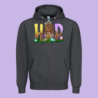Hop Rabbit Easter Day Zipper Hoodie Designed By Howdyjamesfarm