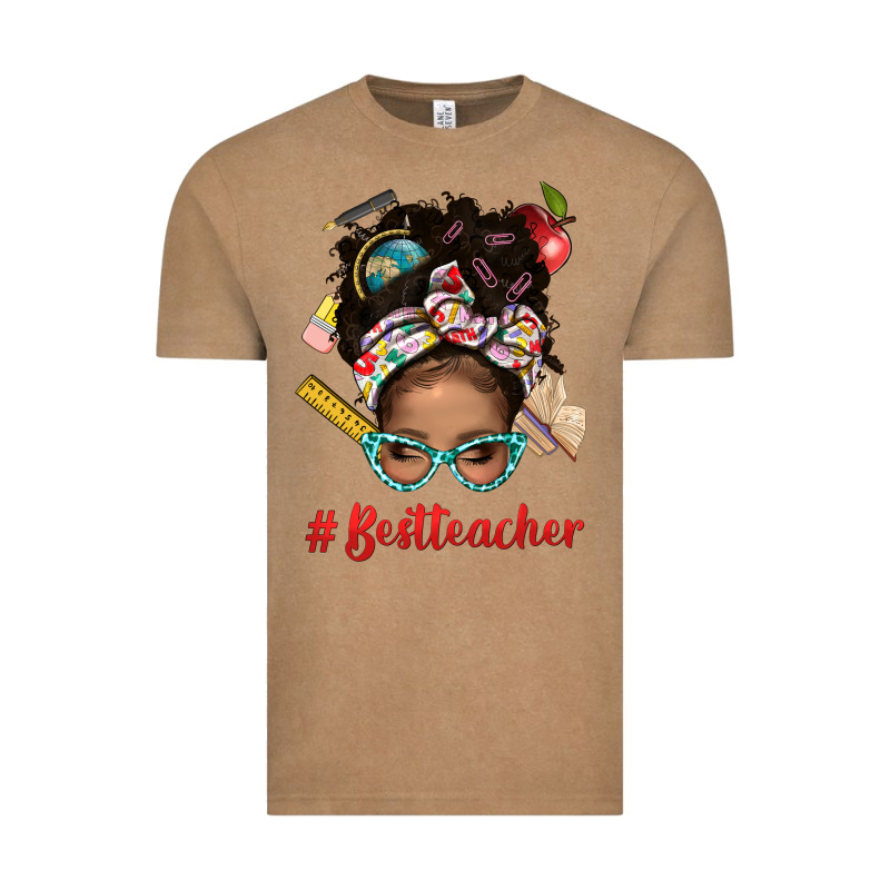 Afro Messy Bun Best Teacher With Leopard Glasses Bbs Vintage Tee by BundleAndBundleShop | Teevron