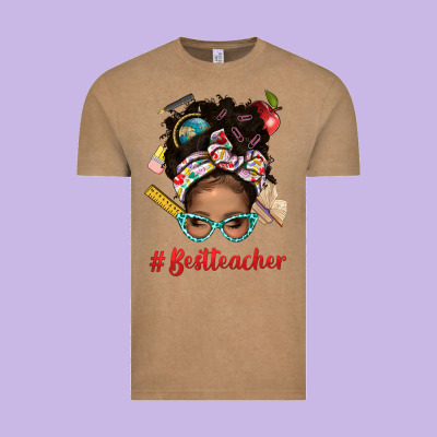 Afro Messy Bun Best Teacher With Leopard Glasses Bbs Vintage Tee Designed By Bundleandbundleshop