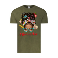 Vintage Olive Afro Messy Bun Best Teacher With Leopard Glasses Bbs Vintage Tee - BundleAndBundleShop