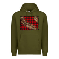 Army Green leopard buffalo plaid background Premium Hoodie - CowCowDesign