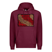 Burgundy leopard buffalo plaid background Premium Hoodie - CowCowDesign